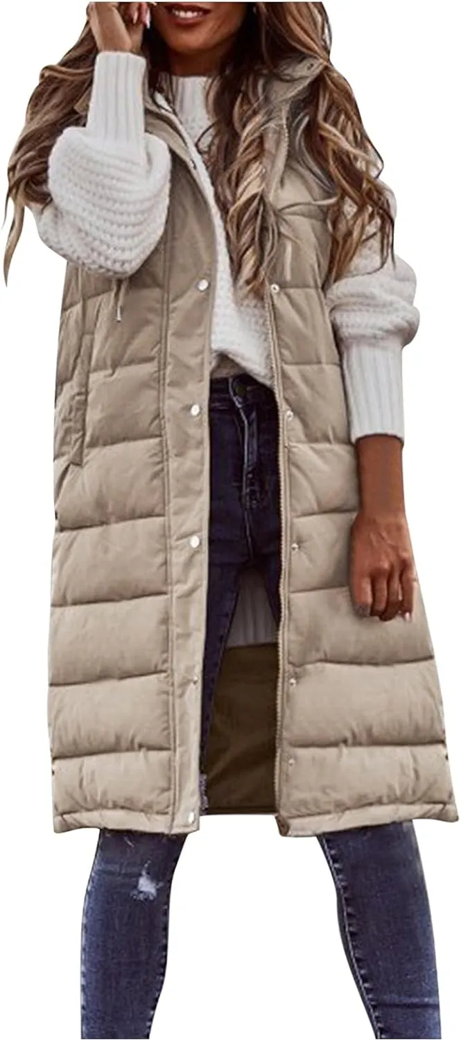 Lightweight Zipper Up Coat Vest Hooded Sleeveless Warm Cotton Coats with Pockets Vest Cotton Sleeveless Puffer