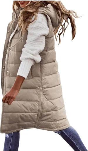 Lightweight Zipper Up Coat Vest Hooded Sleeveless Warm Cotton Coats with Pockets Vest Cotton Sleeveless Puffer