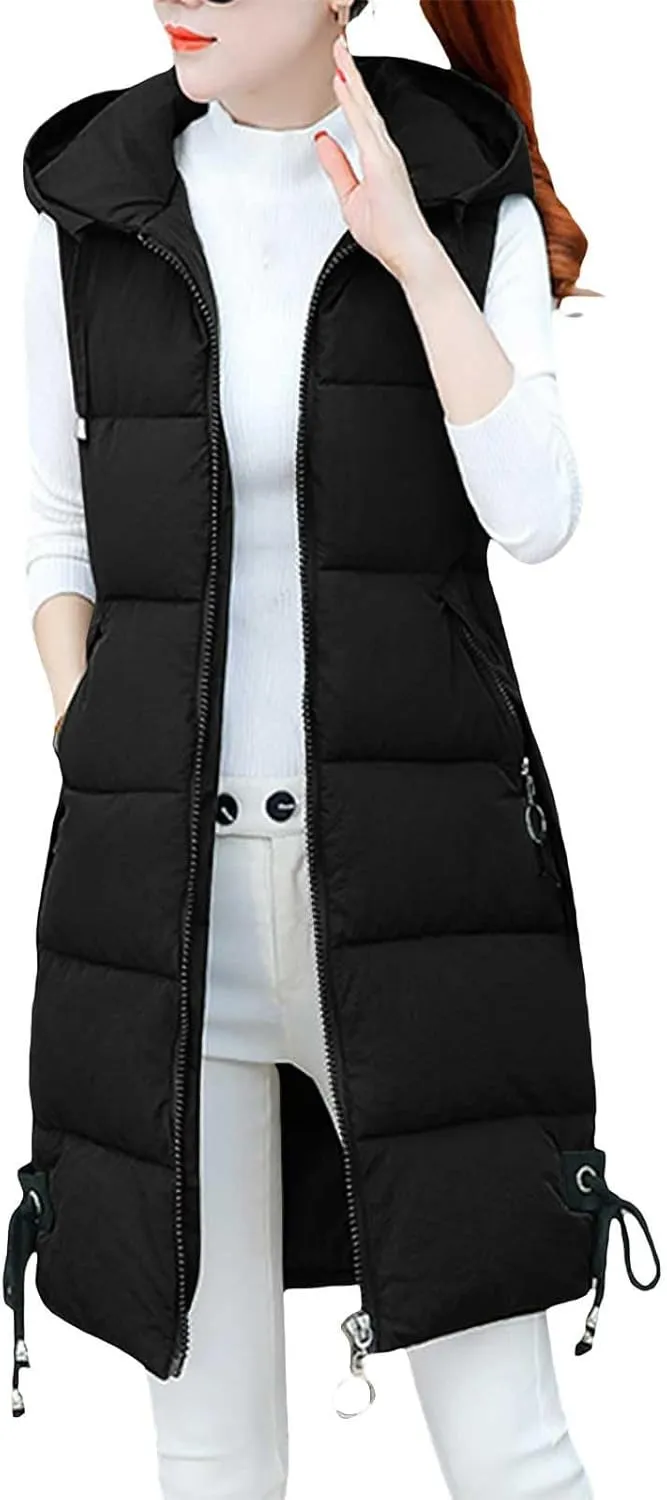 Lightweight Zipper Up Coat Vest Hooded Sleeveless Warm Cotton Coats with Pockets Vest Cotton Sleeveless Puffer