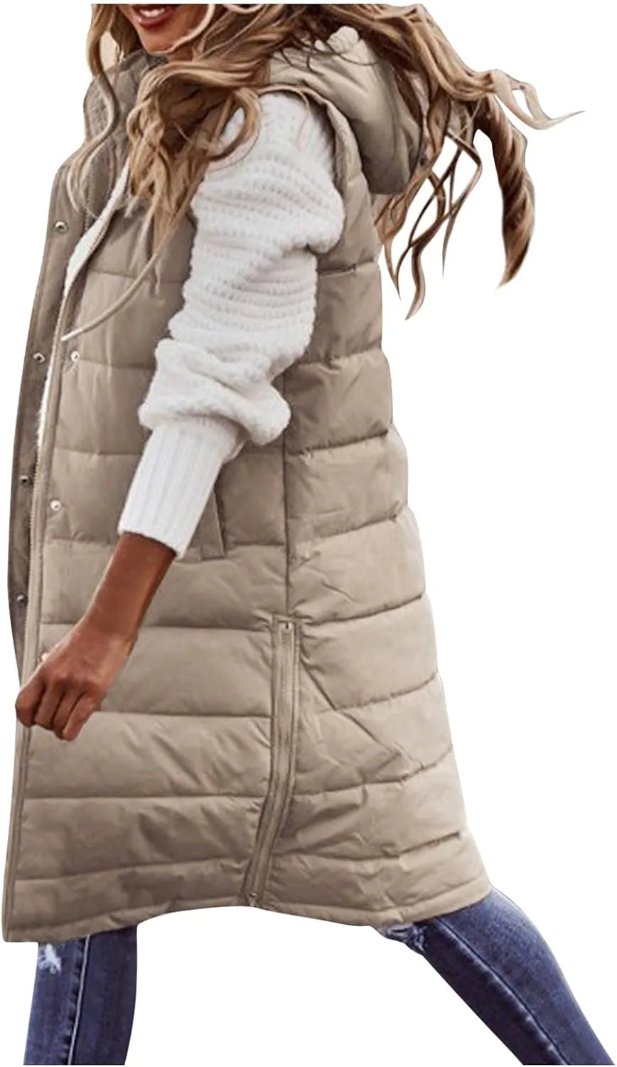 Lightweight Zipper Up Coat Vest Hooded Sleeveless Warm Cotton Coats with Pockets Vest Cotton Sleeveless Puffer