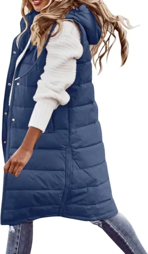 Lightweight Zipper Up Coat Vest Hooded Sleeveless Warm Cotton Coats with Pockets Vest Cotton Sleeveless Puffer