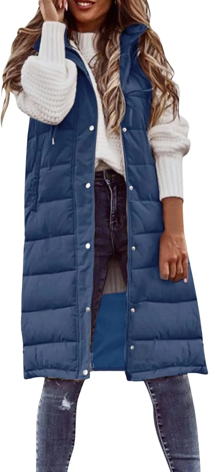 Lightweight Zipper Up Coat Vest Hooded Sleeveless Warm Cotton Coats with Pockets Vest Cotton Sleeveless Puffer