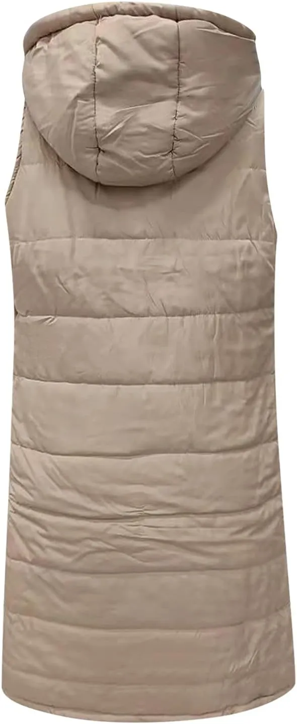 Lightweight Zipper Up Coat Vest Hooded Sleeveless Warm Cotton Coats with Pockets Vest Cotton Sleeveless Puffer