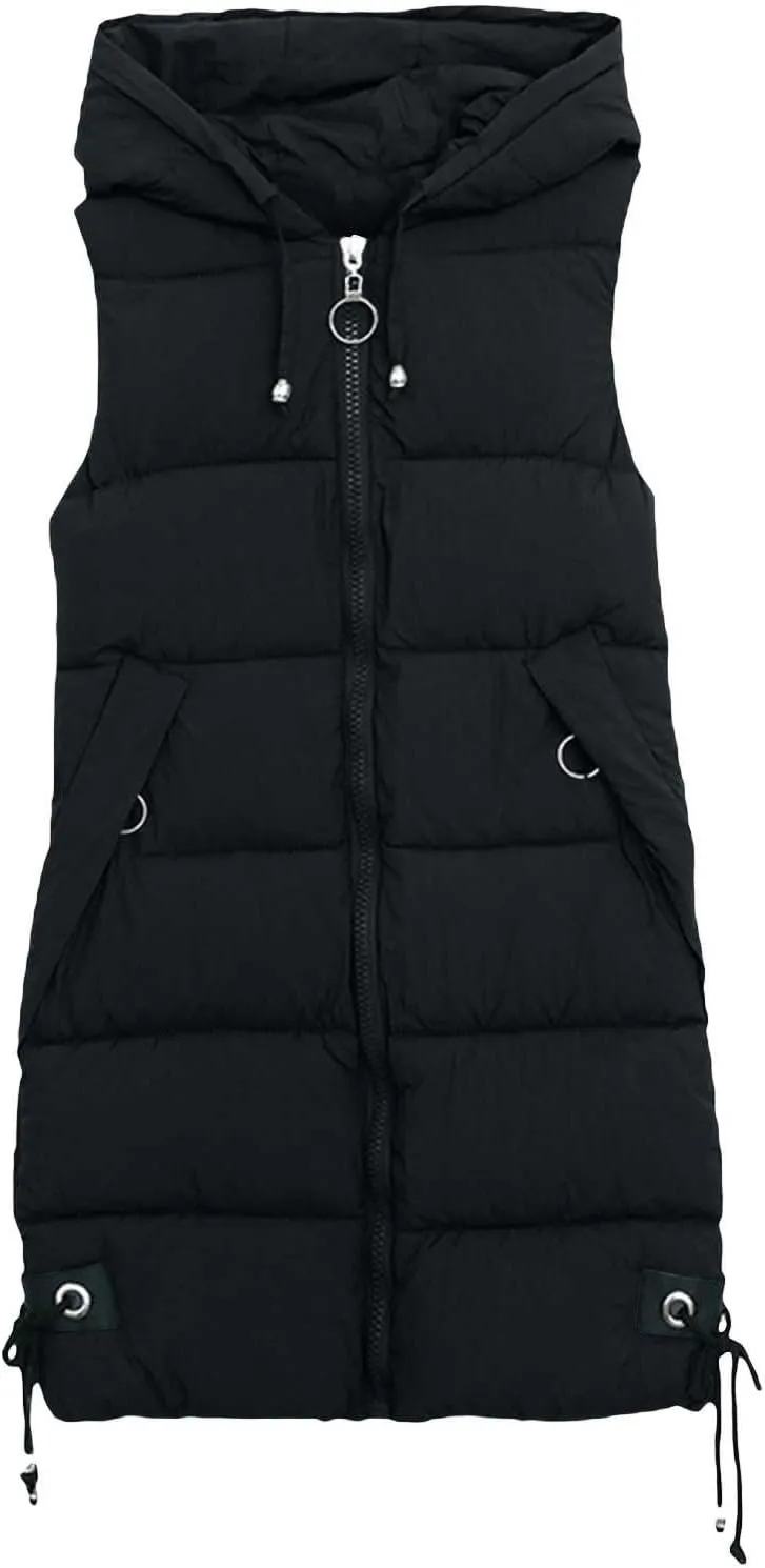 Lightweight Zipper Up Coat Vest Hooded Sleeveless Warm Cotton Coats with Pockets Vest Cotton Sleeveless Puffer