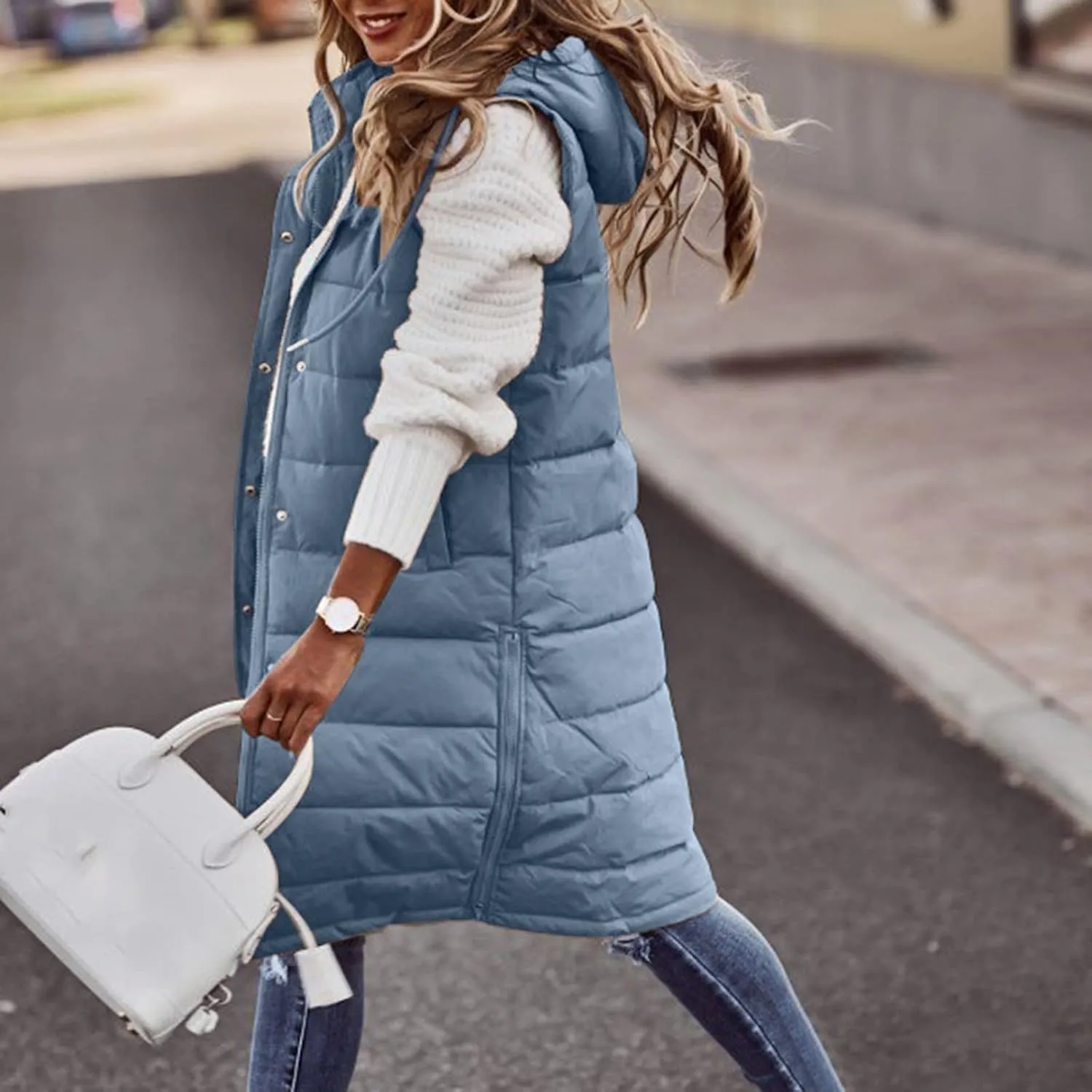 Lightweight Zipper Up Coat Vest Hooded Sleeveless Warm Cotton Coats with Pockets Vest Cotton Sleeveless Puffer
