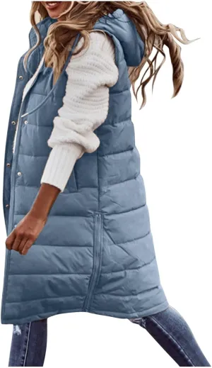 Lightweight Zipper Up Coat Vest Hooded Sleeveless Warm Cotton Coats with Pockets Vest Cotton Sleeveless Puffer