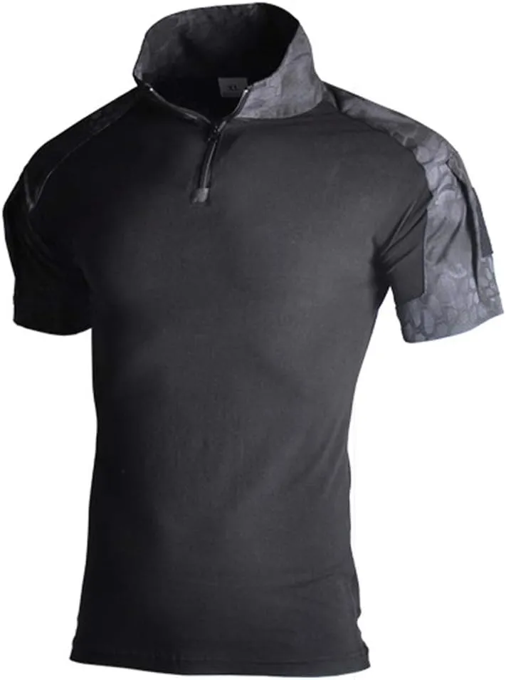 Lilychan Mens Tactical Short Sleeve Shirts Military Shirt Outdoor Shirt Tactical Combat Shirt with Zipper