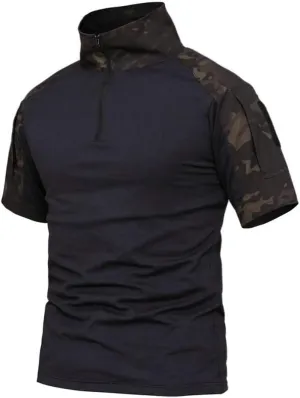 Lilychan Mens Tactical Short Sleeve Shirts Military Shirt Outdoor Shirt Tactical Combat Shirt with Zipper