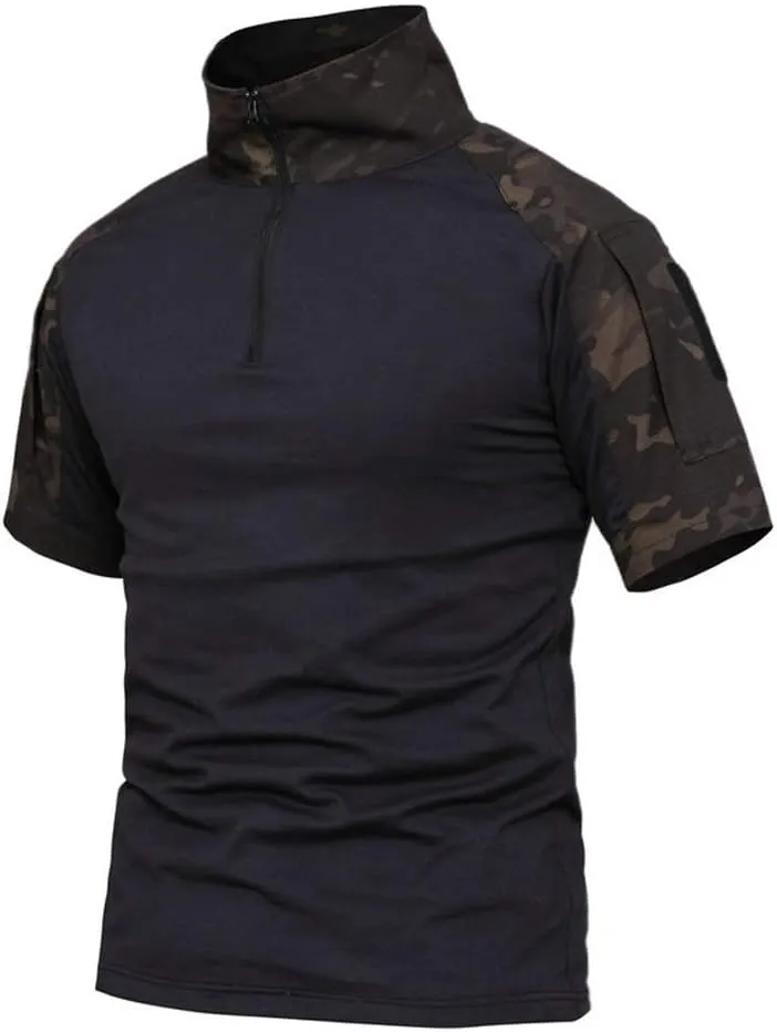 Lilychan Mens Tactical Short Sleeve Shirts Military Shirt Outdoor Shirt Tactical Combat Shirt with Zipper