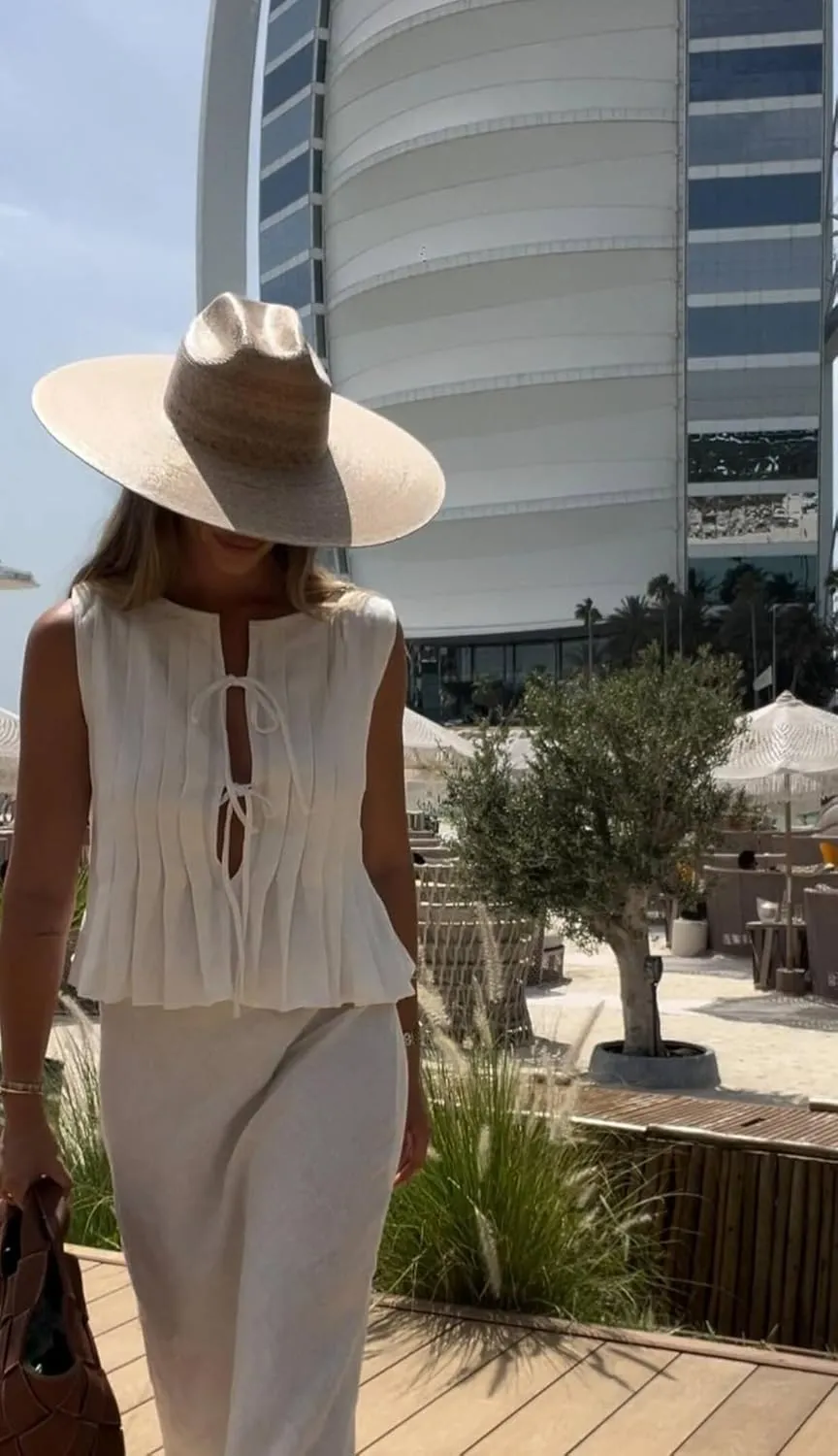 Linen Bow Tie Front Tank Tops Vest Women Coquette Babydoll Peplum Blouses Y2k Sleeveless Pleated Ruffle Tunic Shirt