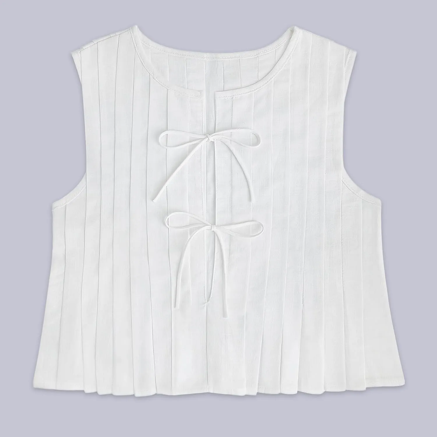 Linen Bow Tie Front Tank Tops Vest Women Coquette Babydoll Peplum Blouses Y2k Sleeveless Pleated Ruffle Tunic Shirt