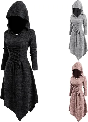 Lmdudan Womens Renaissance Costumes Hooded Robe Lace Up Renaissance Dress Halloween Vintage Medieval Cloak Cosplay Clothes