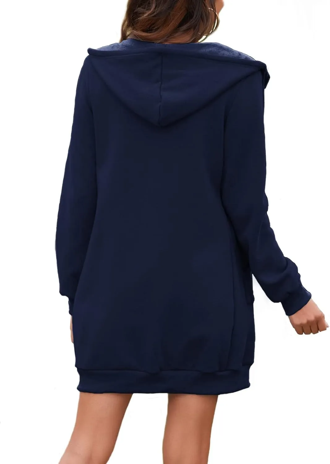 Locryz Women's Casual Pockets Zip Up Hoodies Fleece Tunic Sweatshirt Long Hoodie Jacket Coat