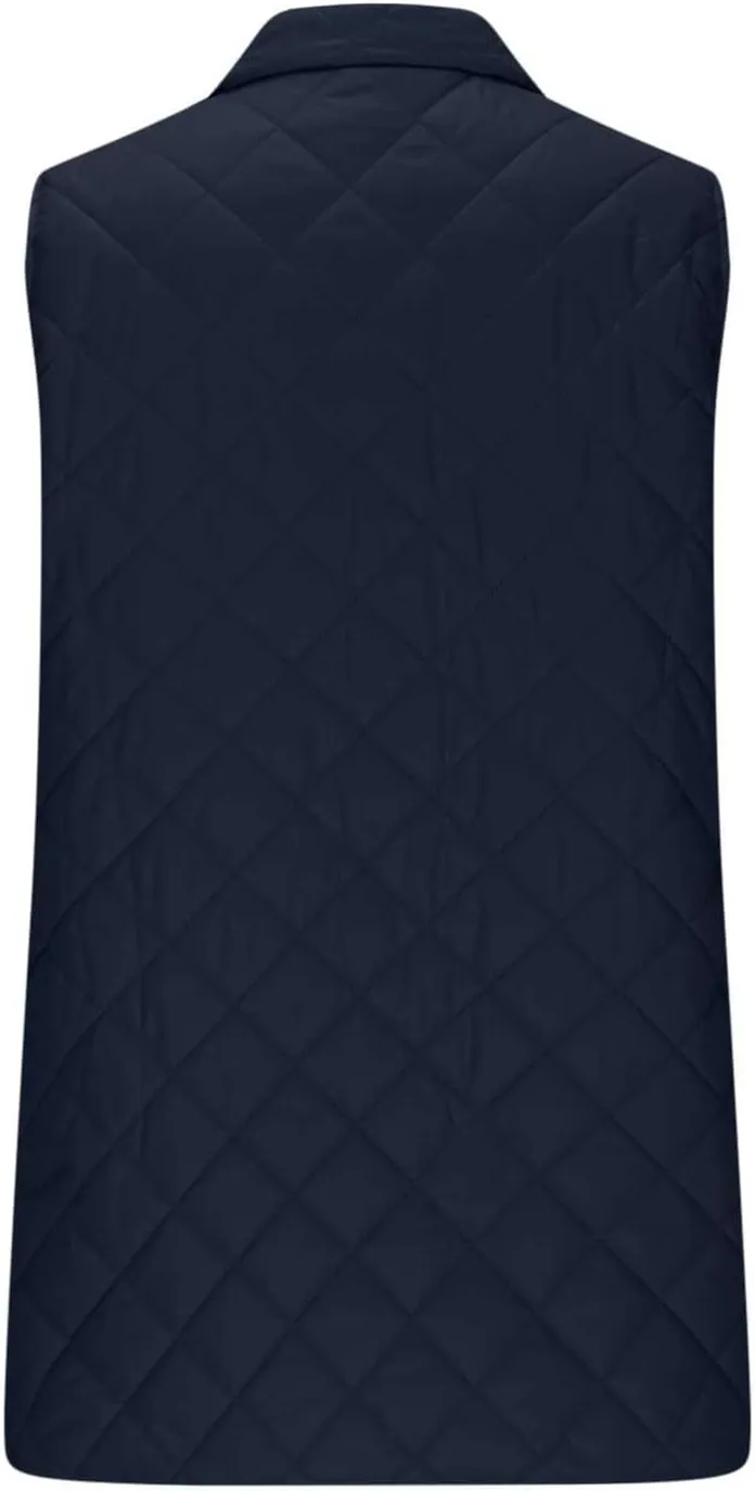 Long Puffer Vest Women Lightweight Quilted Sleeveless Stand Collar Zip Up Puffy Jacket with Pockets Winter Outerwear