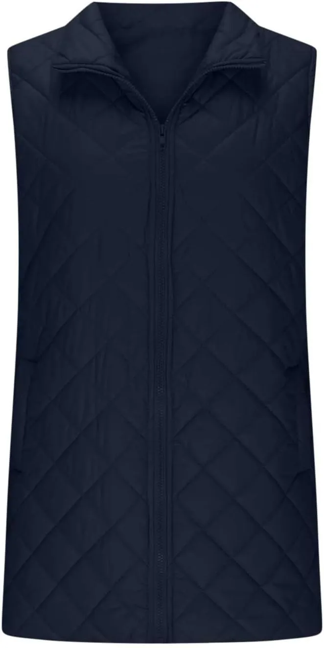 Long Puffer Vest Women Lightweight Quilted Sleeveless Stand Collar Zip Up Puffy Jacket with Pockets Winter Outerwear