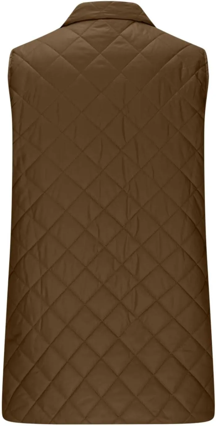 Long Puffer Vest Women Lightweight Quilted Sleeveless Stand Collar Zip Up Puffy Jacket with Pockets Winter Outerwear