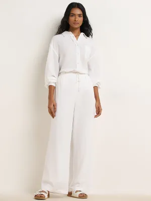 LOV White High-Rise Flared Cotton Pants