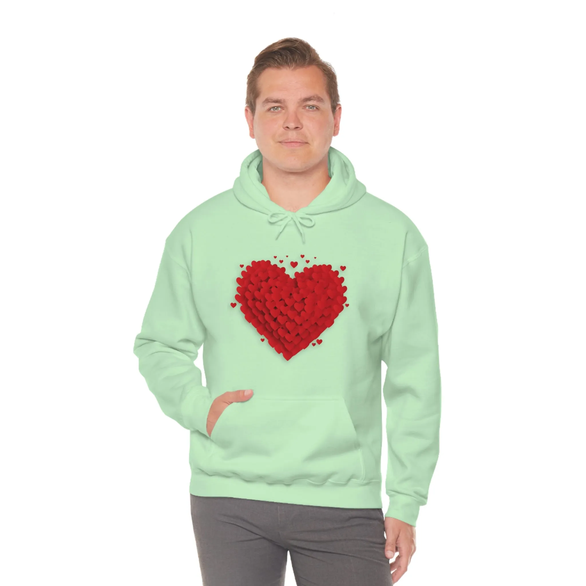 Love 3D Hearts Hoodie Sweatshirt, Pile of Hearts Love Hoodie, Valentine's Pink and Red Hoodie Pastel Pink Lavender and Mint Hoodie