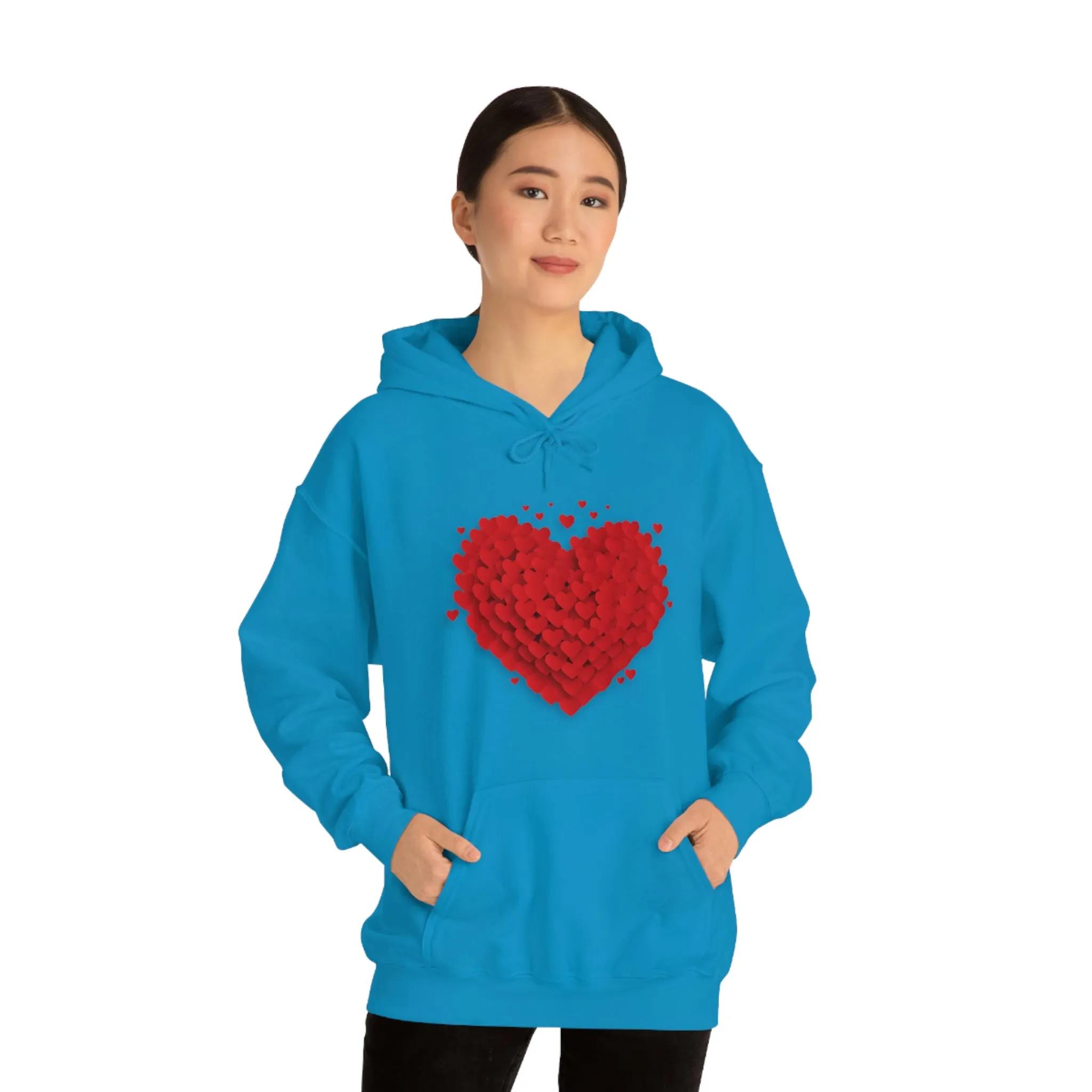 Love 3D Hearts Hoodie Sweatshirt, Pile of Hearts Love Hoodie, Valentine's Pink and Red Hoodie Pastel Pink Lavender and Mint Hoodie