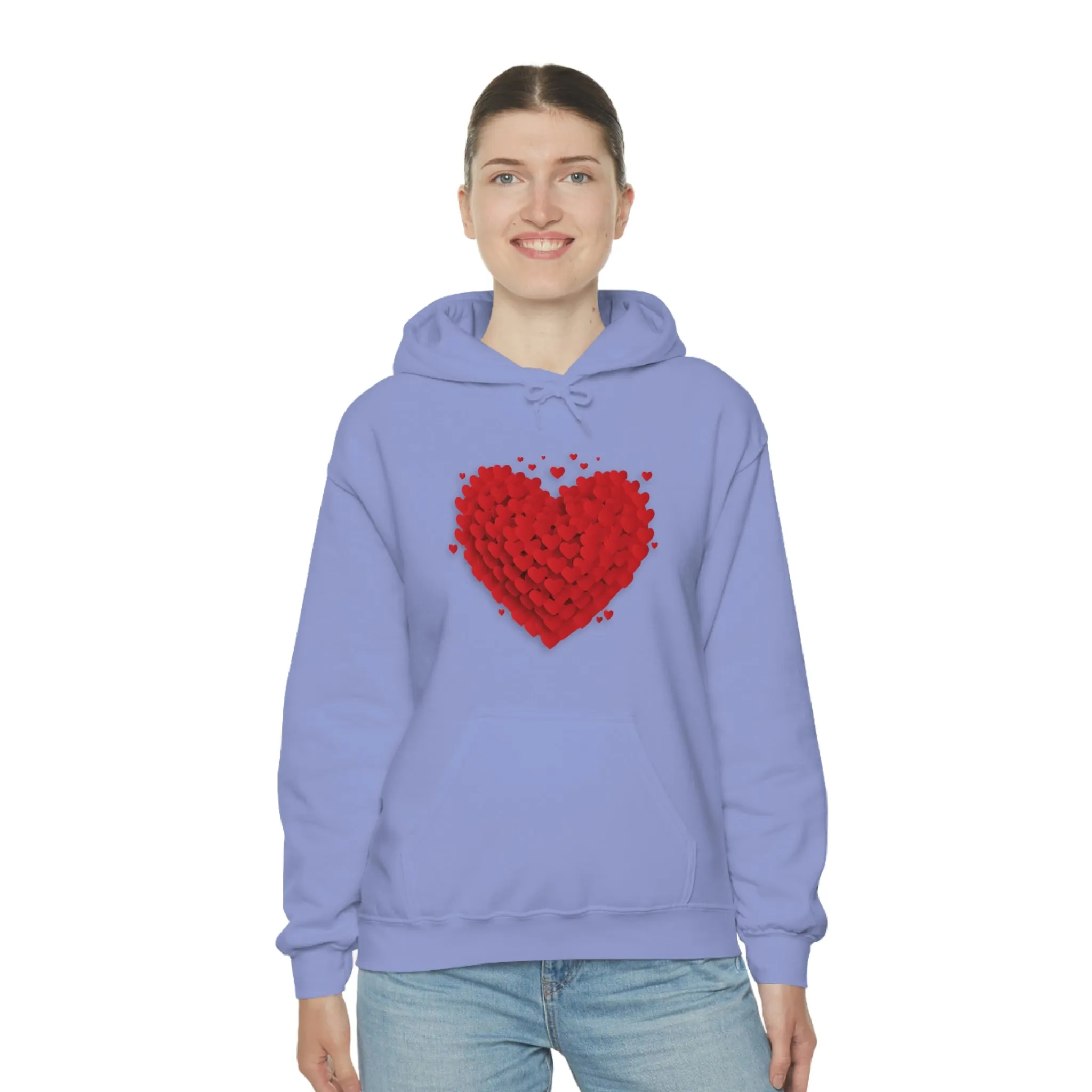 Love 3D Hearts Hoodie Sweatshirt, Pile of Hearts Love Hoodie, Valentine's Pink and Red Hoodie Pastel Pink Lavender and Mint Hoodie