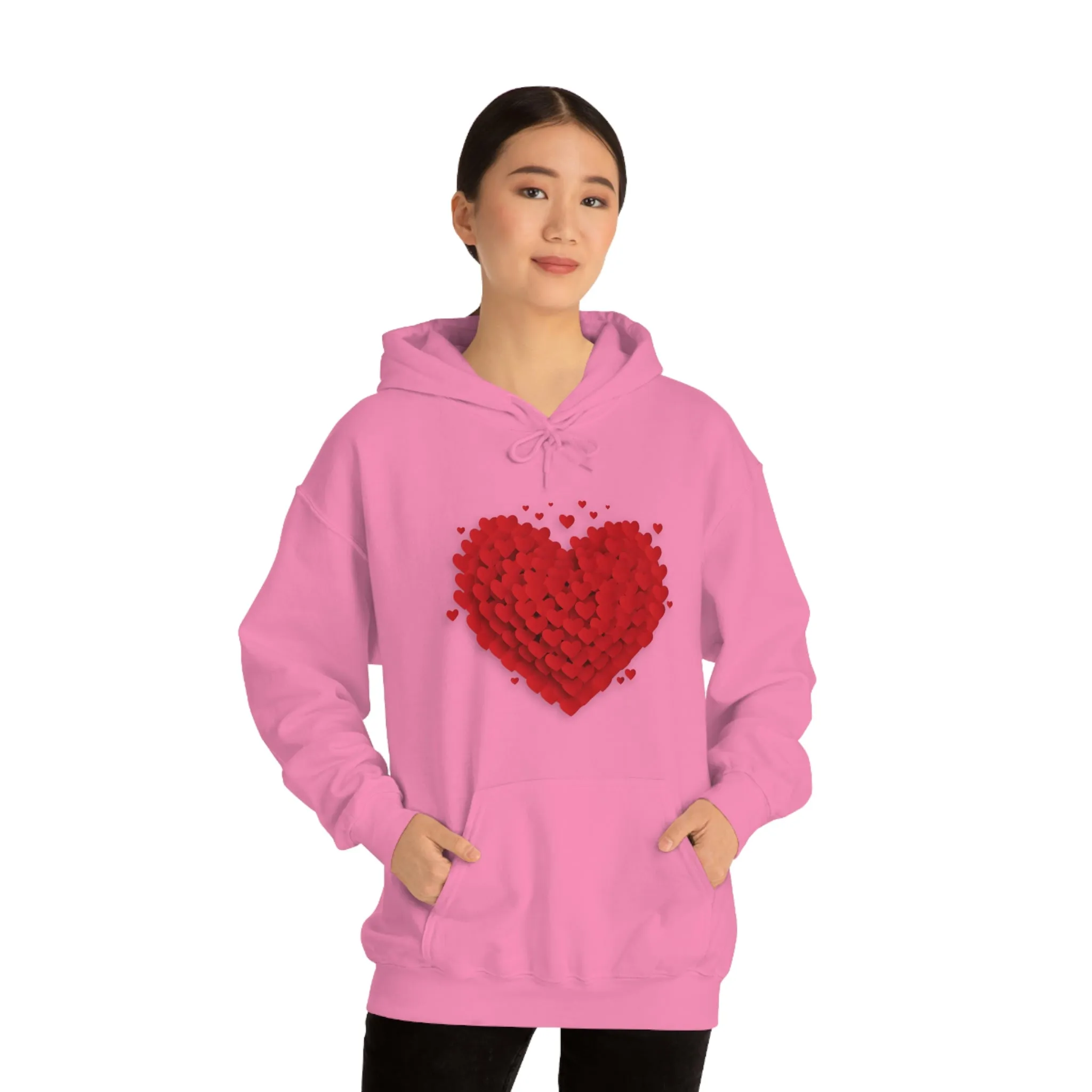 Love 3D Hearts Hoodie Sweatshirt, Pile of Hearts Love Hoodie, Valentine's Pink and Red Hoodie Pastel Pink Lavender and Mint Hoodie