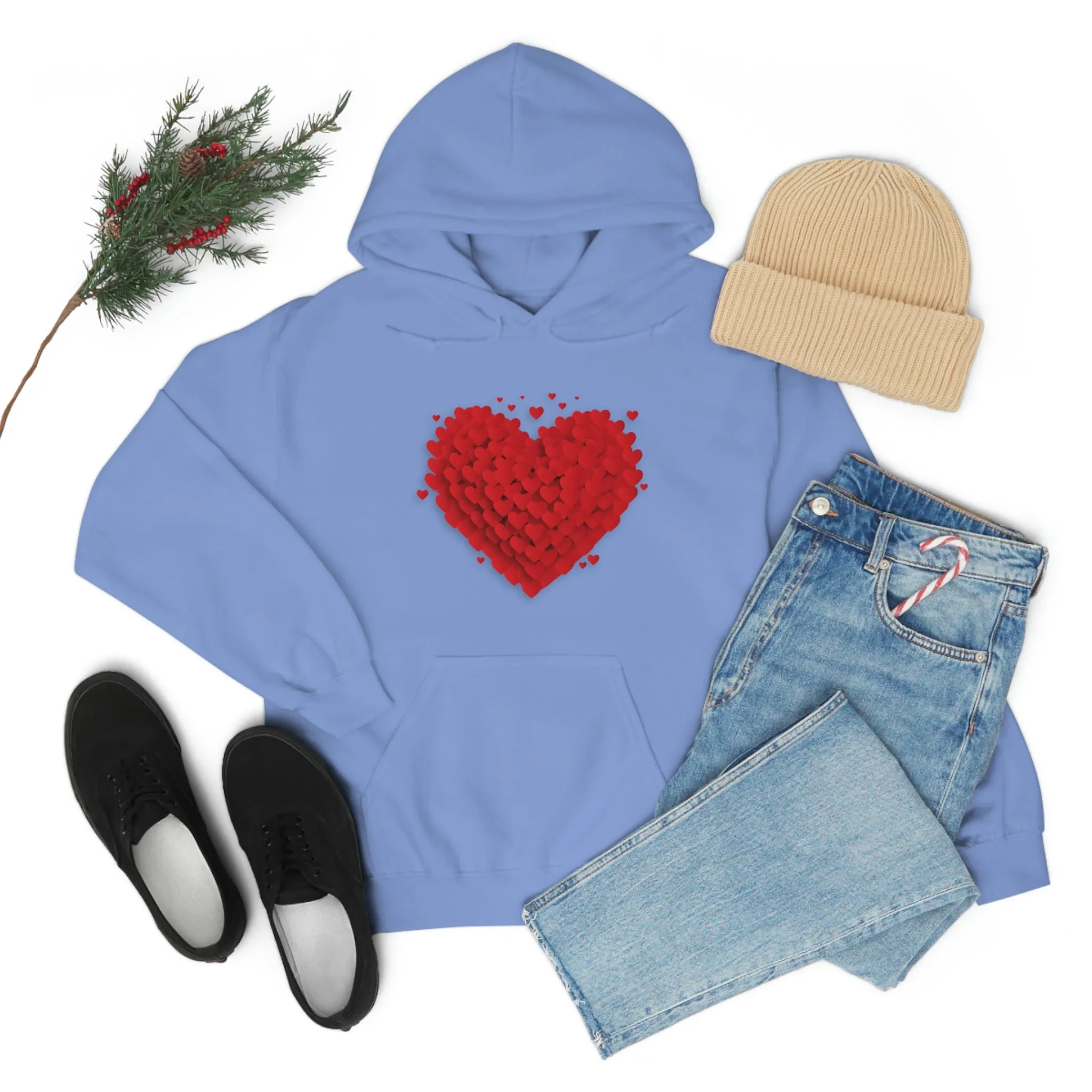 Love 3D Hearts Hoodie Sweatshirt, Pile of Hearts Love Hoodie, Valentine's Pink and Red Hoodie Pastel Pink Lavender and Mint Hoodie