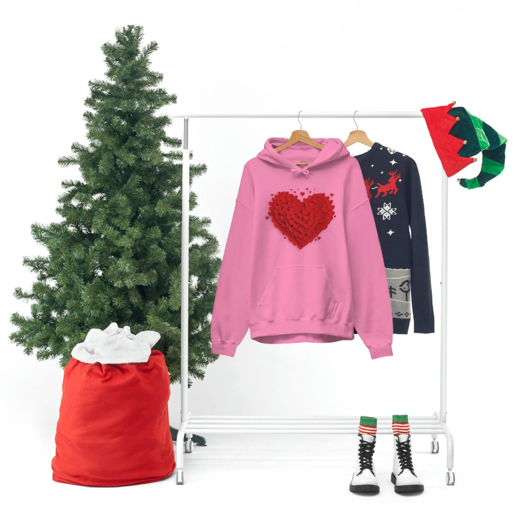 Love 3D Hearts Hoodie Sweatshirt, Pile of Hearts Love Hoodie, Valentine's Pink and Red Hoodie Pastel Pink Lavender and Mint Hoodie