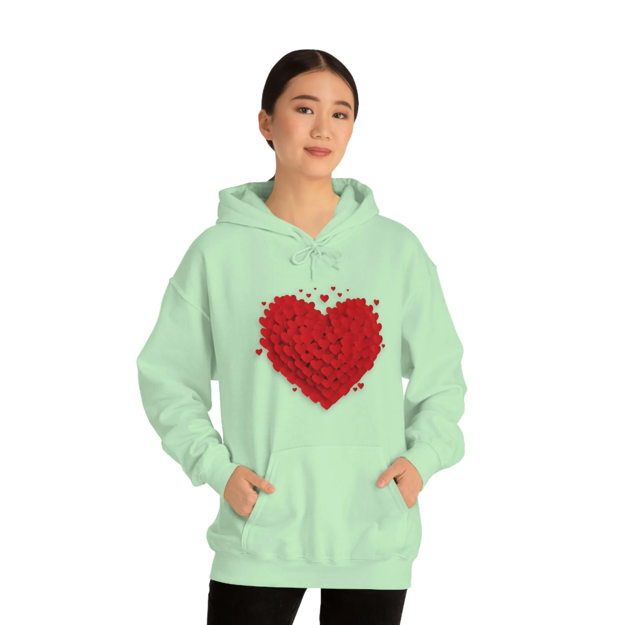 Love 3D Hearts Hoodie Sweatshirt, Pile of Hearts Love Hoodie, Valentine's Pink and Red Hoodie Pastel Pink Lavender and Mint Hoodie