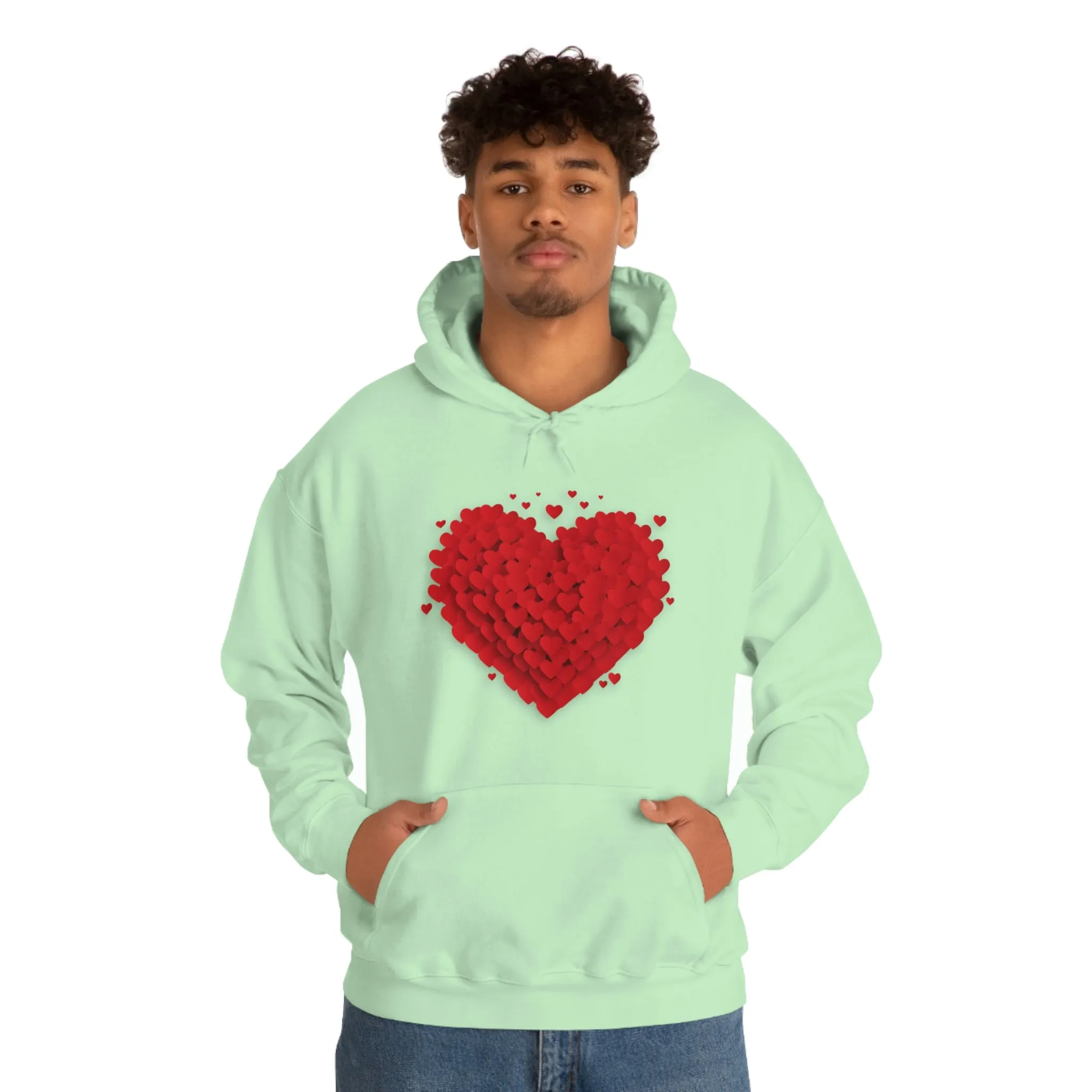 Love 3D Hearts Hoodie Sweatshirt, Pile of Hearts Love Hoodie, Valentine's Pink and Red Hoodie Pastel Pink Lavender and Mint Hoodie