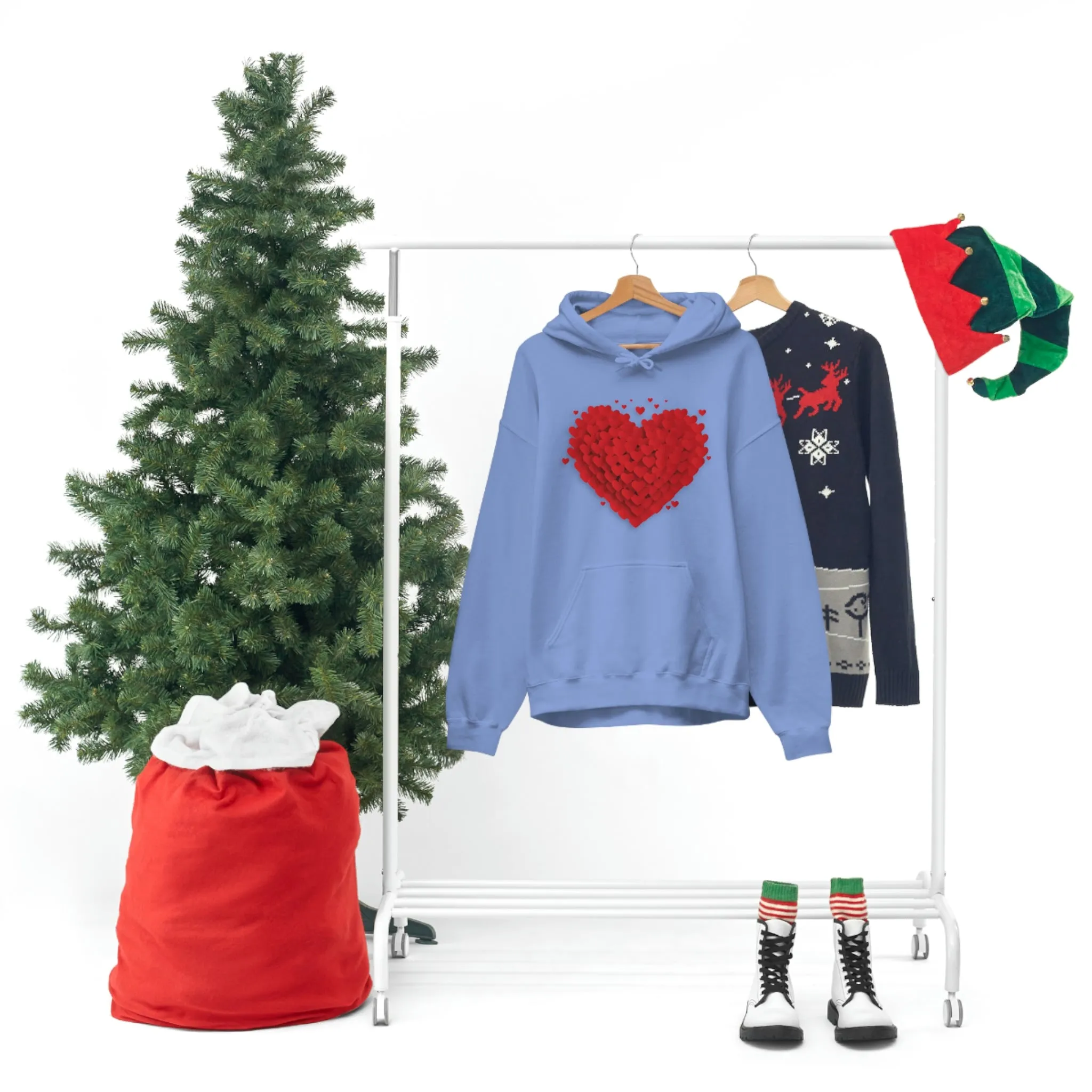 Love 3D Hearts Hoodie Sweatshirt, Pile of Hearts Love Hoodie, Valentine's Pink and Red Hoodie Pastel Pink Lavender and Mint Hoodie
