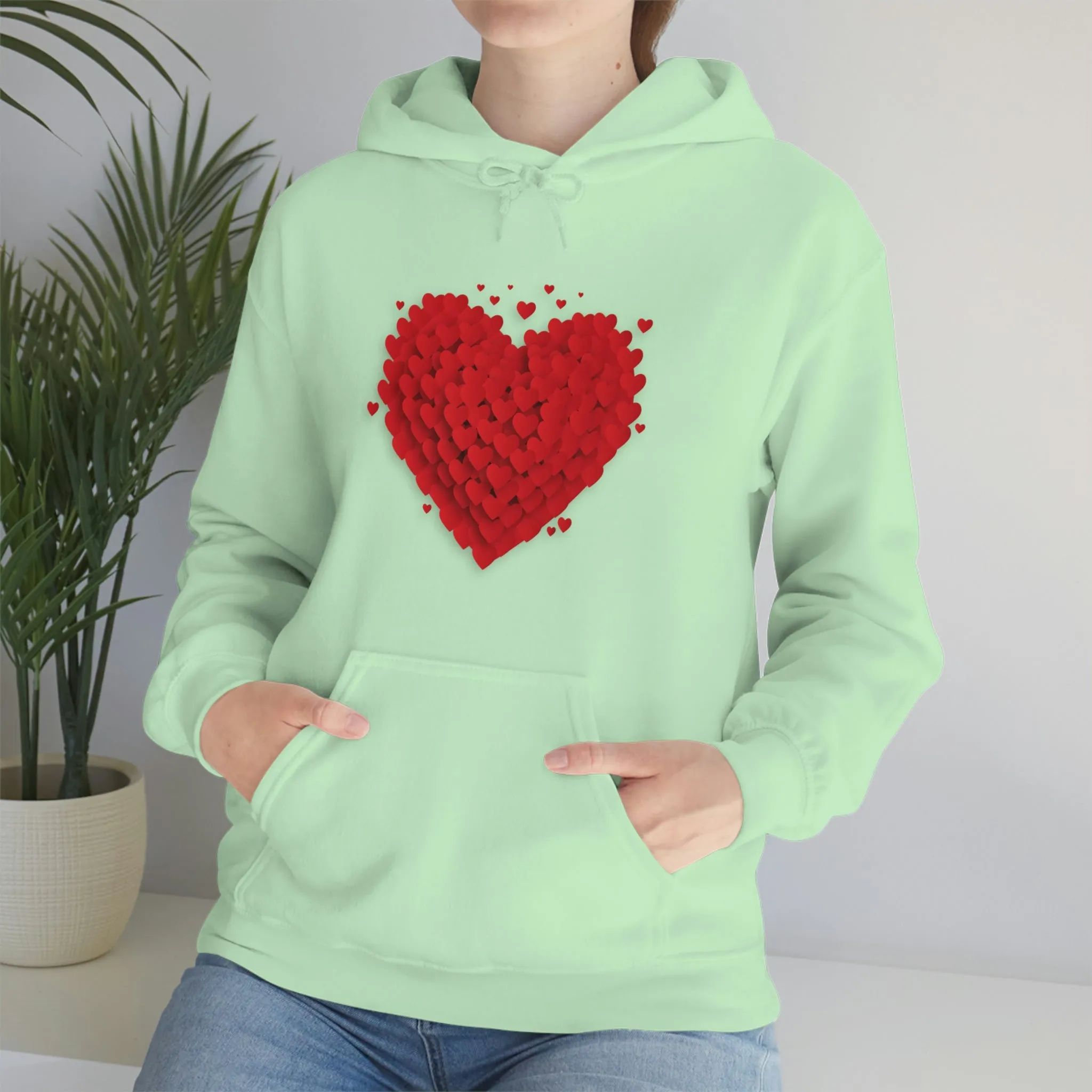 Love 3D Hearts Hoodie Sweatshirt, Pile of Hearts Love Hoodie, Valentine's Pink and Red Hoodie Pastel Pink Lavender and Mint Hoodie