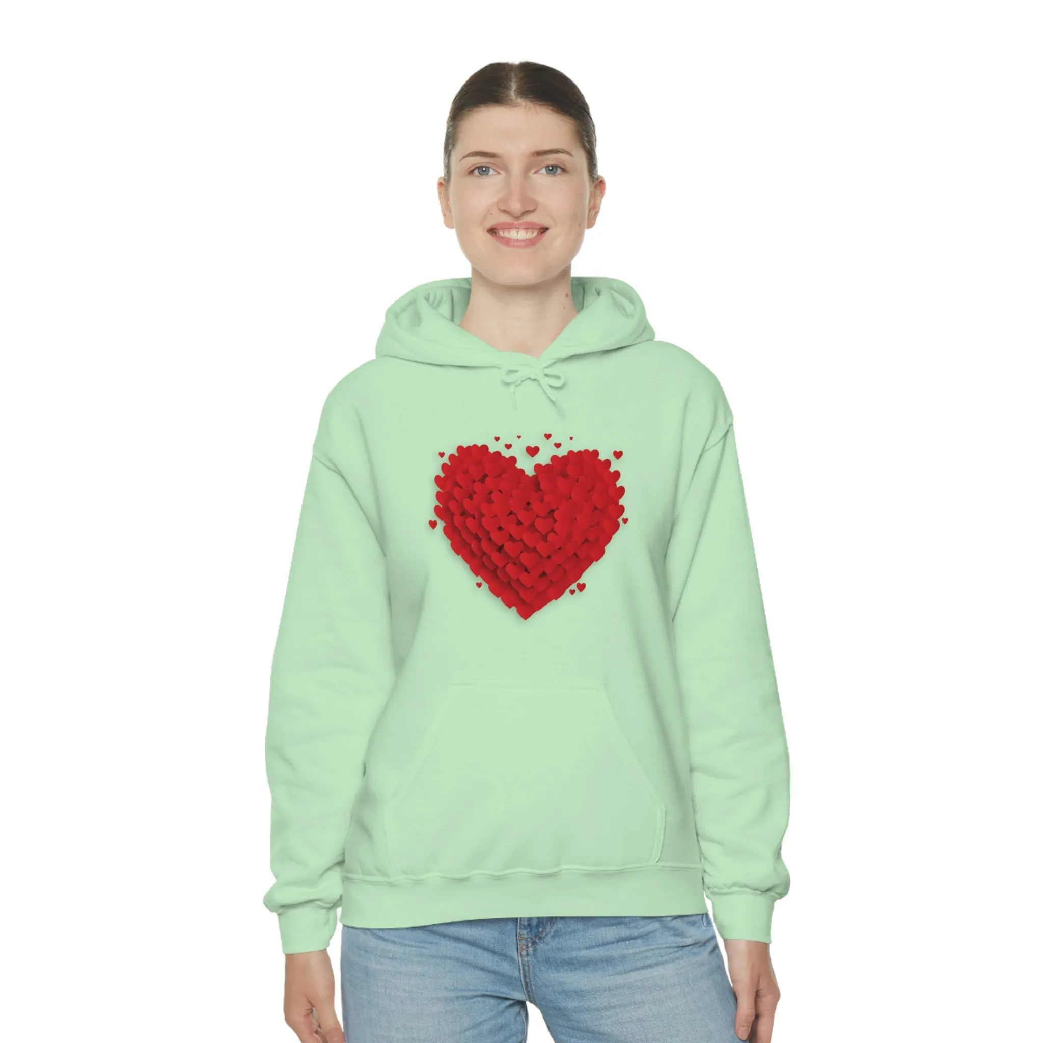 Love 3D Hearts Hoodie Sweatshirt, Pile of Hearts Love Hoodie, Valentine's Pink and Red Hoodie Pastel Pink Lavender and Mint Hoodie