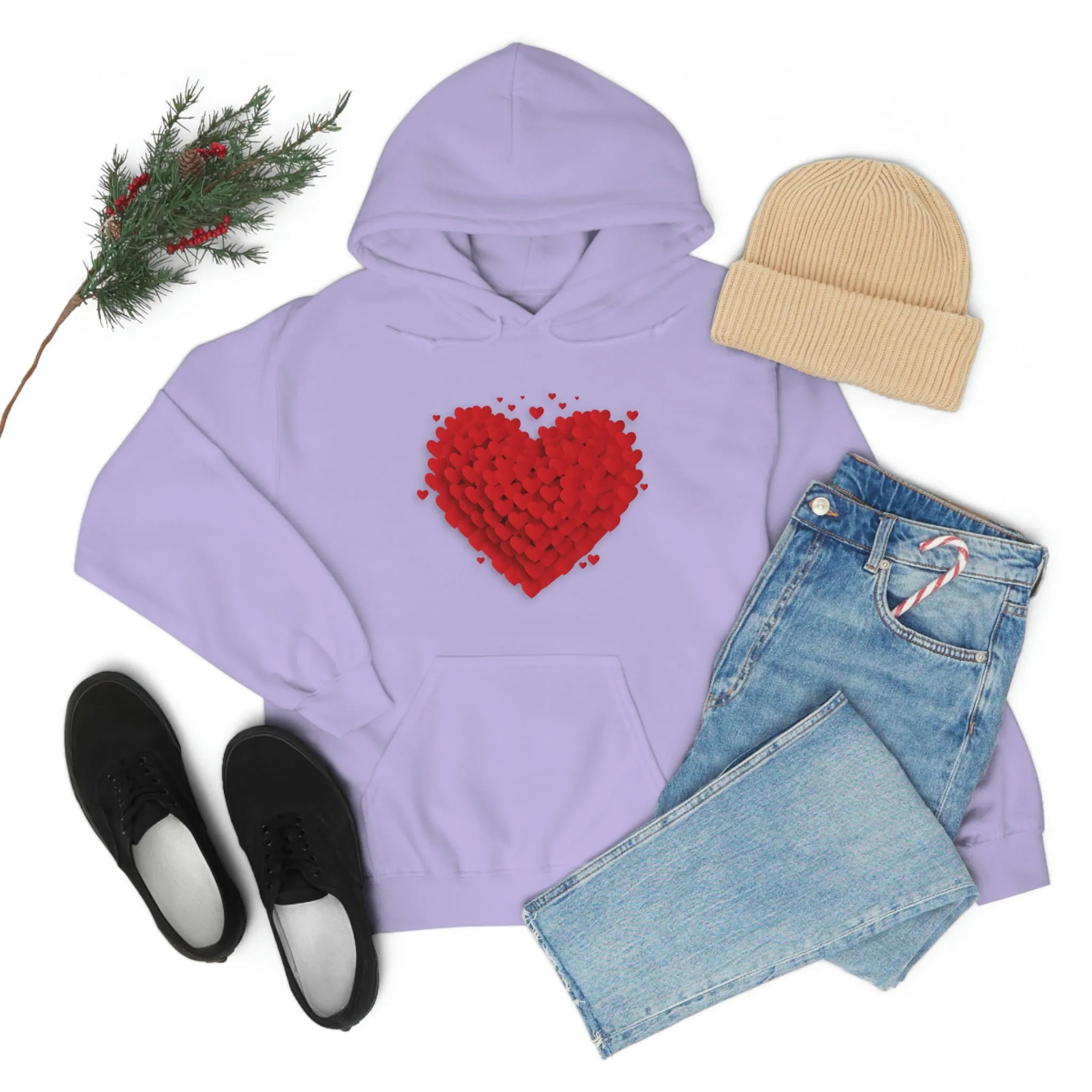 Love 3D Hearts Hoodie Sweatshirt, Pile of Hearts Love Hoodie, Valentine's Pink and Red Hoodie Pastel Pink Lavender and Mint Hoodie