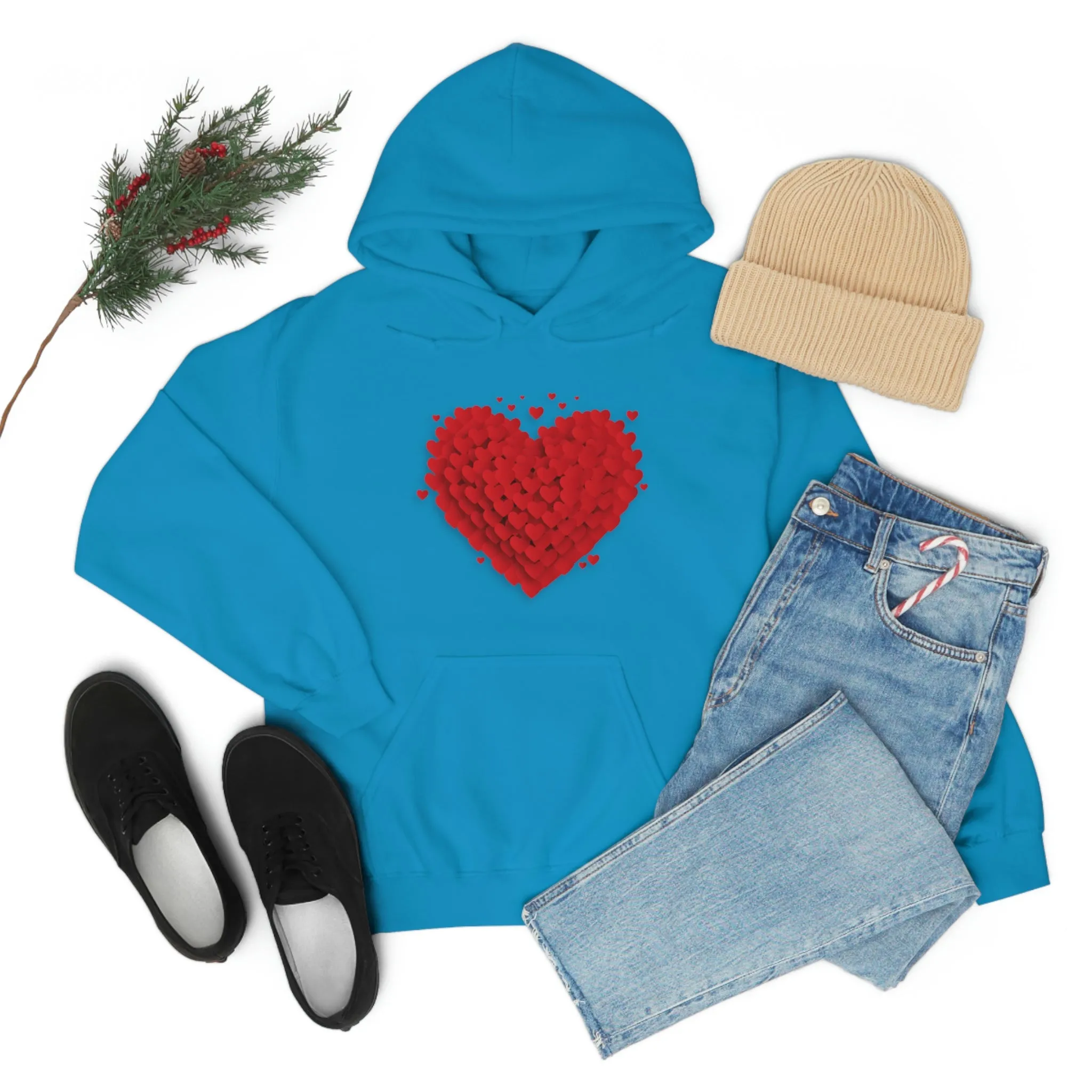 Love 3D Hearts Hoodie Sweatshirt, Pile of Hearts Love Hoodie, Valentine's Pink and Red Hoodie Pastel Pink Lavender and Mint Hoodie