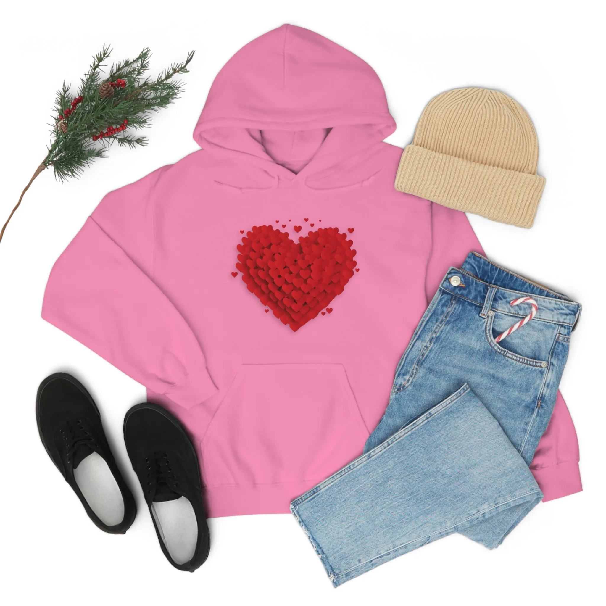 Love 3D Hearts Hoodie Sweatshirt, Pile of Hearts Love Hoodie, Valentine's Pink and Red Hoodie Pastel Pink Lavender and Mint Hoodie