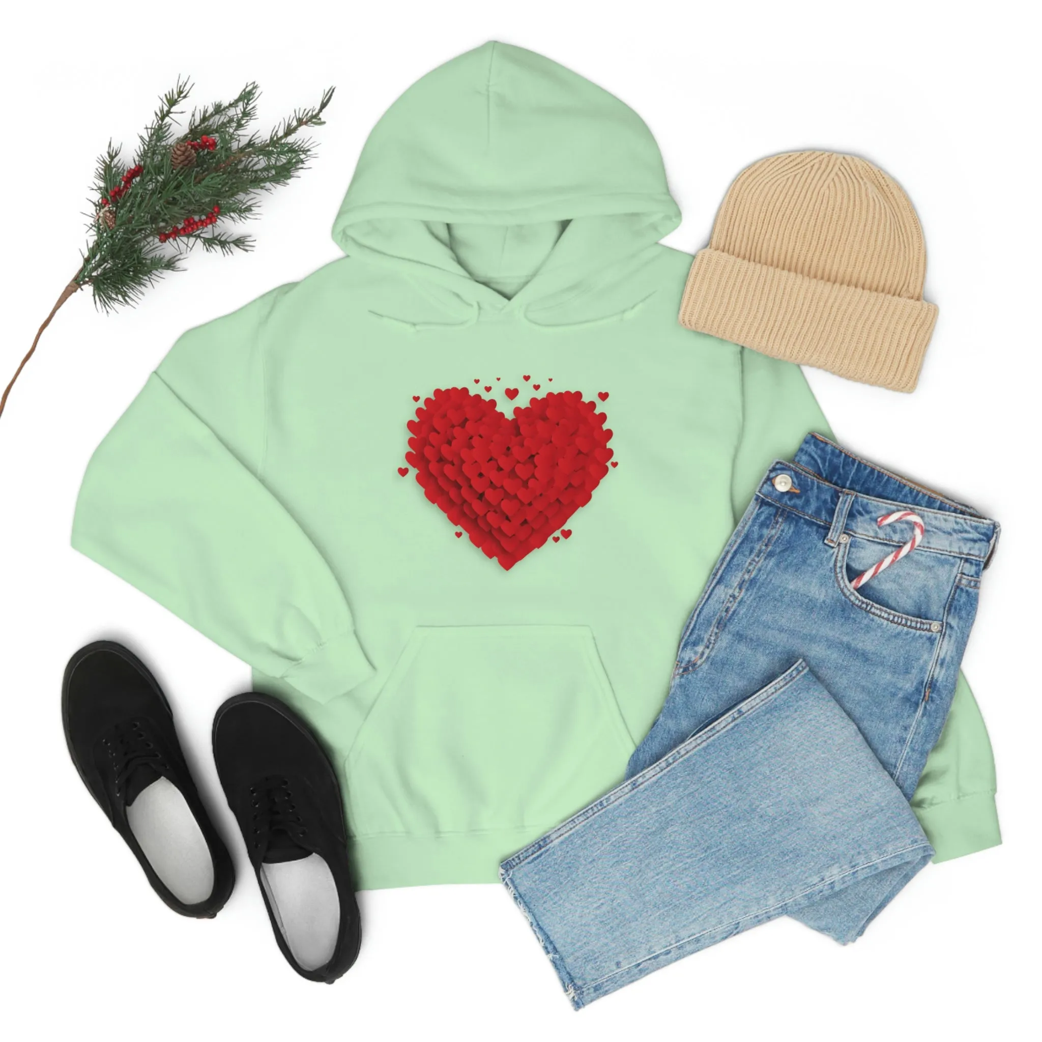 Love 3D Hearts Hoodie Sweatshirt, Pile of Hearts Love Hoodie, Valentine's Pink and Red Hoodie Pastel Pink Lavender and Mint Hoodie
