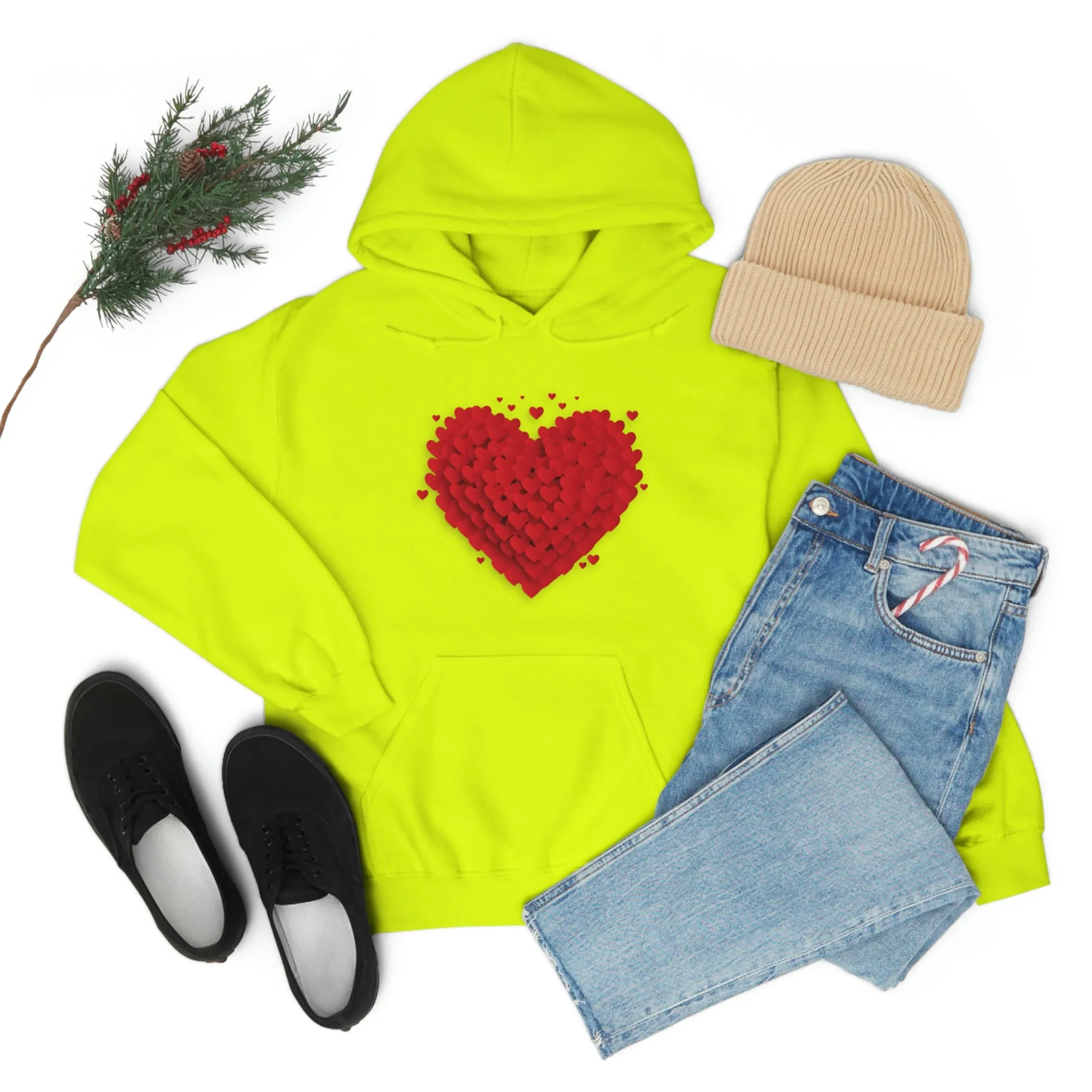Love 3D Hearts Hoodie Sweatshirt, Pile of Hearts Love Hoodie, Valentine's Pink and Red Hoodie Pastel Pink Lavender and Mint Hoodie
