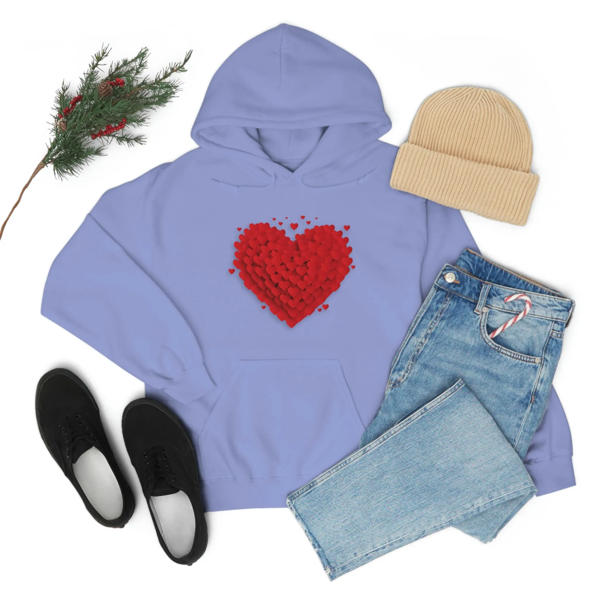 Love 3D Hearts Hoodie Sweatshirt, Pile of Hearts Love Hoodie, Valentine's Pink and Red Hoodie Pastel Pink Lavender and Mint Hoodie