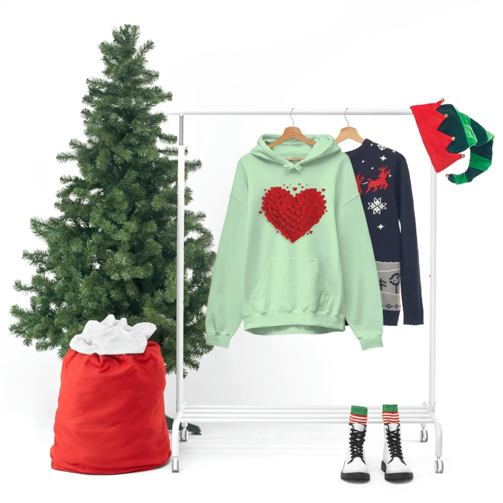 Love 3D Hearts Hoodie Sweatshirt, Pile of Hearts Love Hoodie, Valentine's Pink and Red Hoodie Pastel Pink Lavender and Mint Hoodie