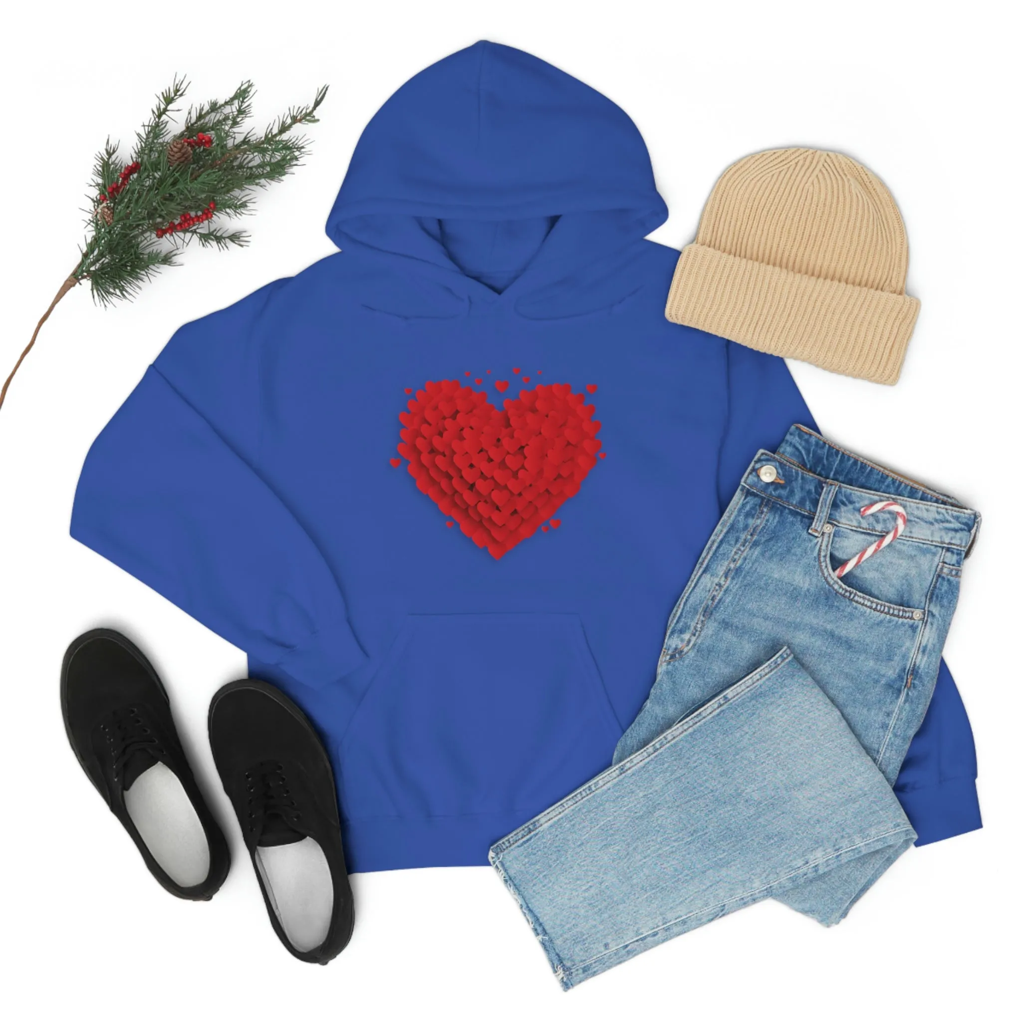 Love 3D Hearts Hoodie Sweatshirt, Pile of Hearts Love Hoodie, Valentine's Pink and Red Hoodie Pastel Pink Lavender and Mint Hoodie