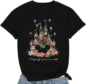 Magical Shirt for Women Castle Graphic Tee Magic Kingdom T Shirt Cute Holiday Vacation Shirt Short Sleeve Casual Tops
