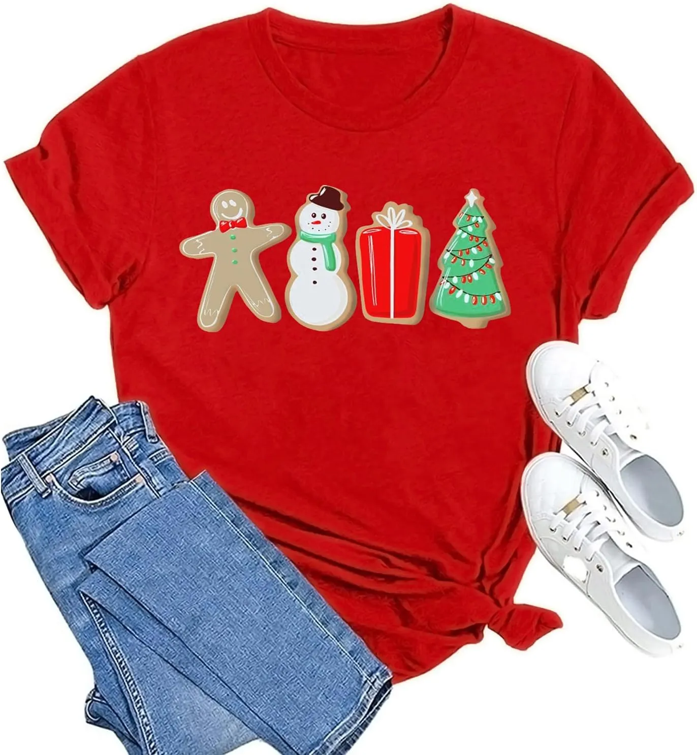 MAIHUN Merry Christmas Shirts for Women Leopard Plaid Christmas Trees Shirt Xmas Holiday Tee Tops