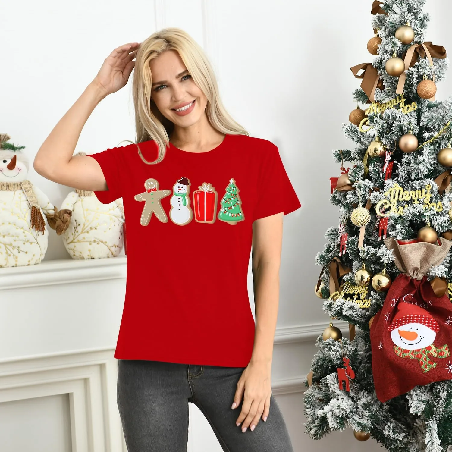 MAIHUN Merry Christmas Shirts for Women Leopard Plaid Christmas Trees Shirt Xmas Holiday Tee Tops