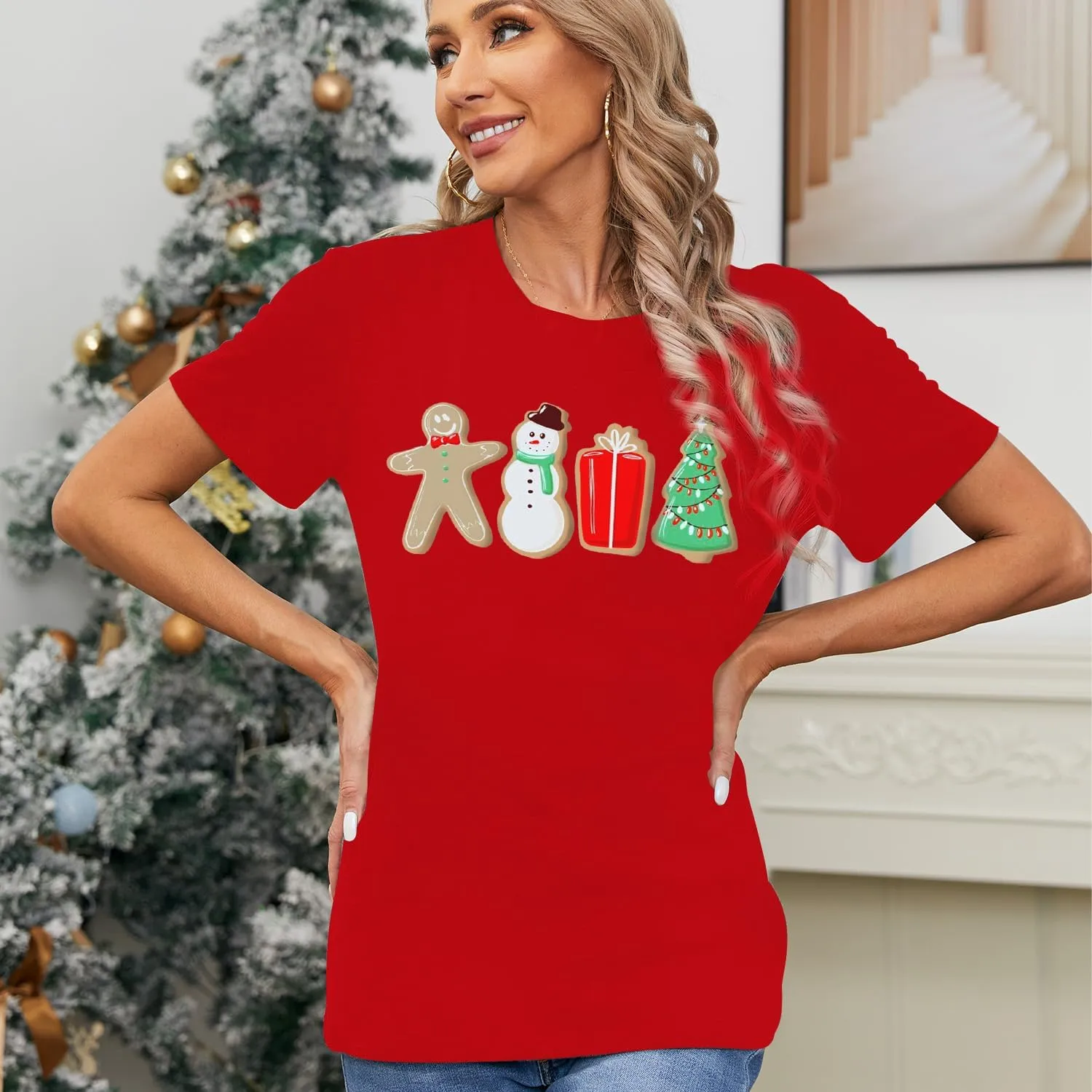 MAIHUN Merry Christmas Shirts for Women Leopard Plaid Christmas Trees Shirt Xmas Holiday Tee Tops
