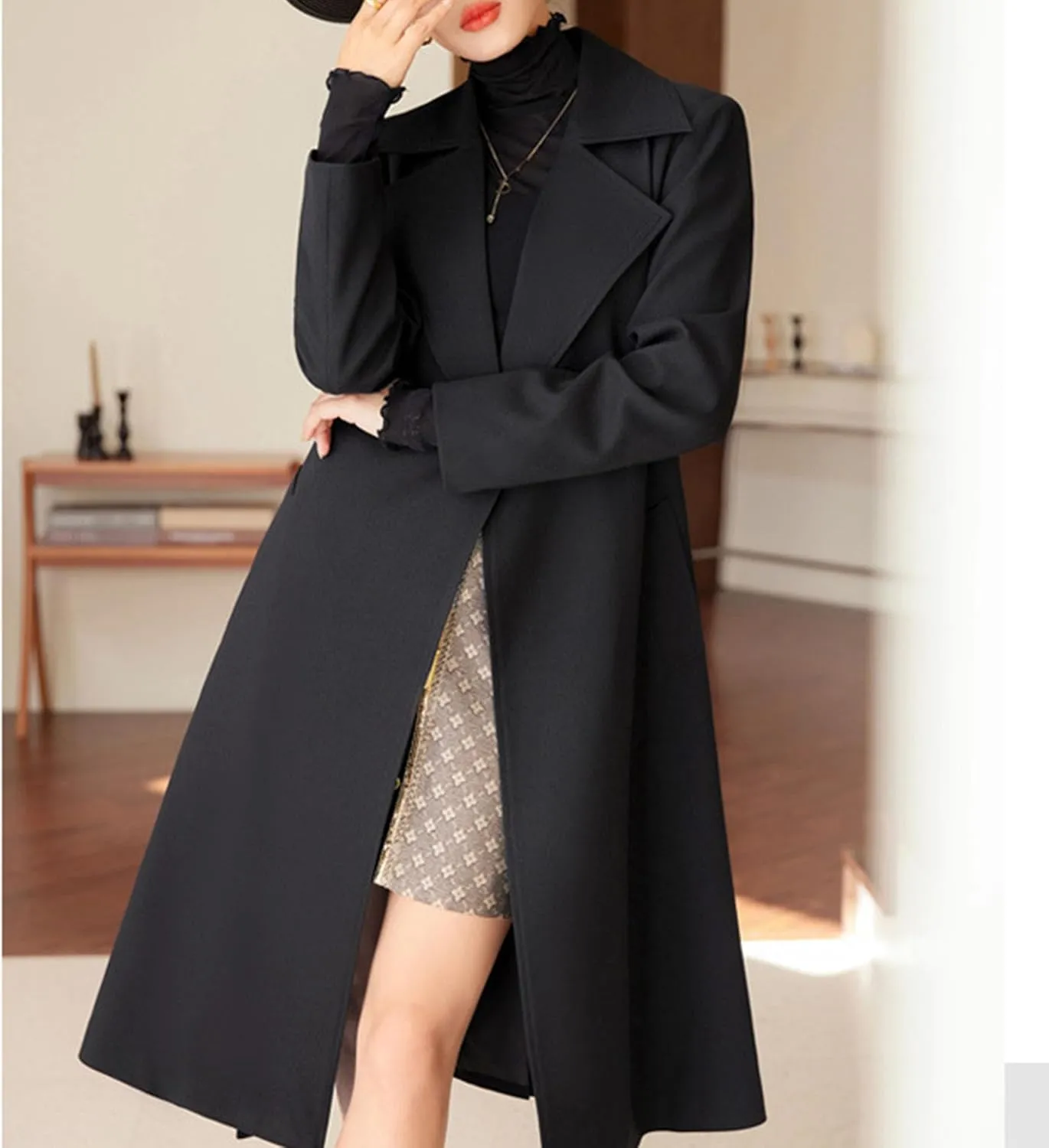 Maiyifu-GJ Women's Long Trench Coat Double Breasted Classic Lapel Overcoat Spring Fall Fashion Coats Windproof Outerwear