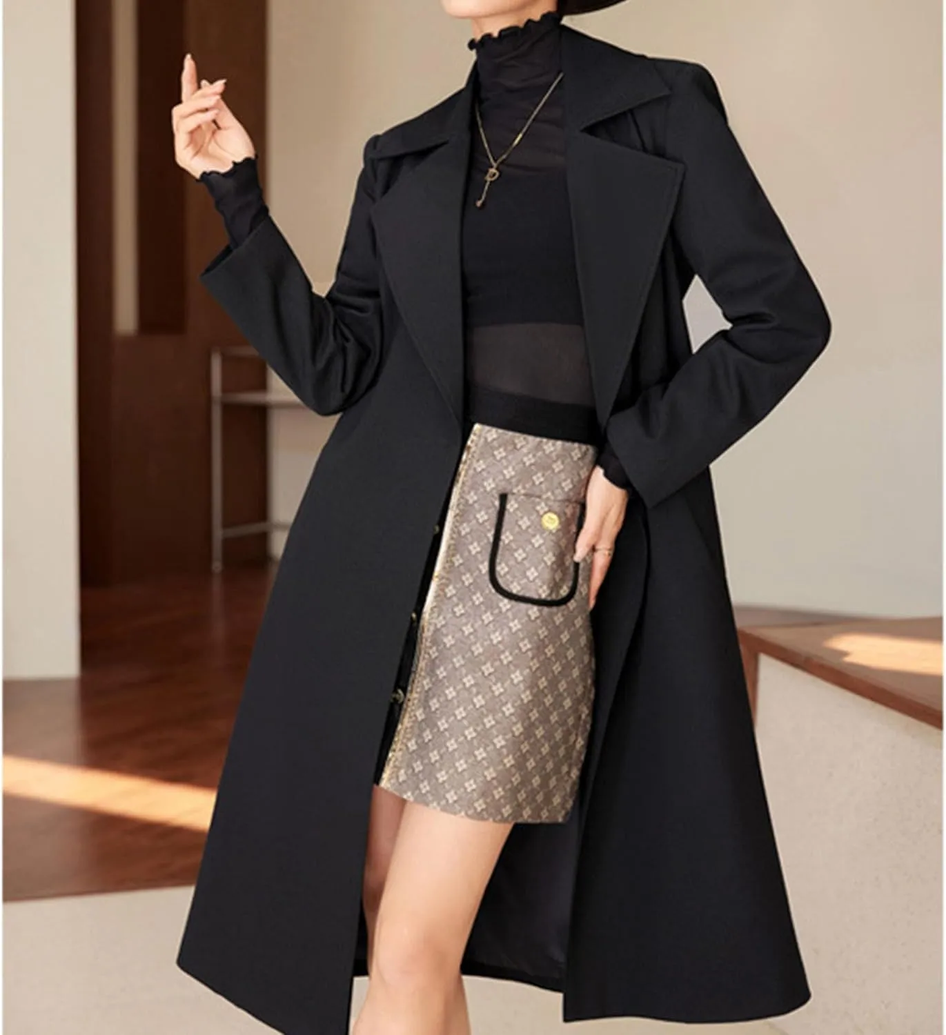 Maiyifu-GJ Women's Long Trench Coat Double Breasted Classic Lapel Overcoat Spring Fall Fashion Coats Windproof Outerwear