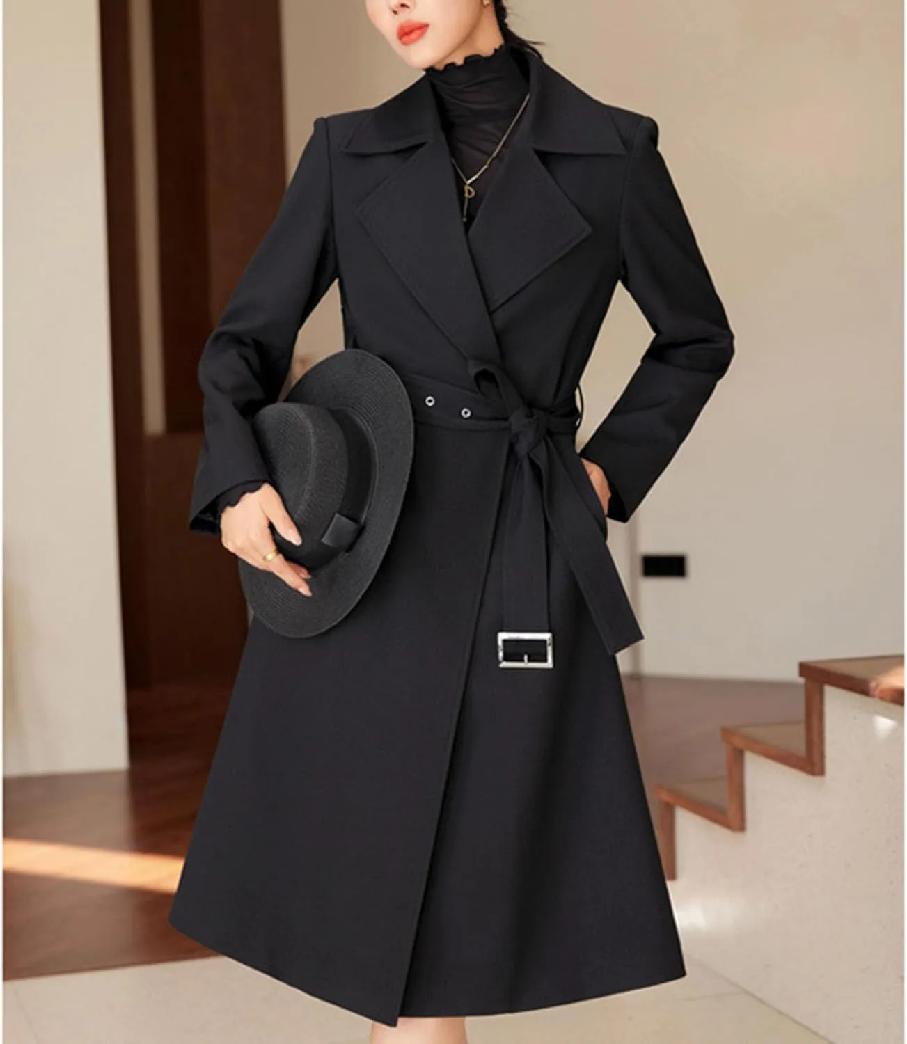 Maiyifu-GJ Women's Long Trench Coat Double Breasted Classic Lapel Overcoat Spring Fall Fashion Coats Windproof Outerwear