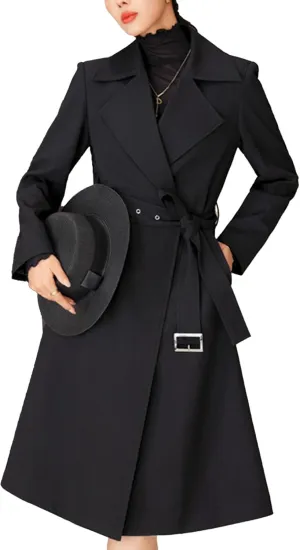 Maiyifu-GJ Women's Long Trench Coat Double Breasted Classic Lapel Overcoat Spring Fall Fashion Coats Windproof Outerwear