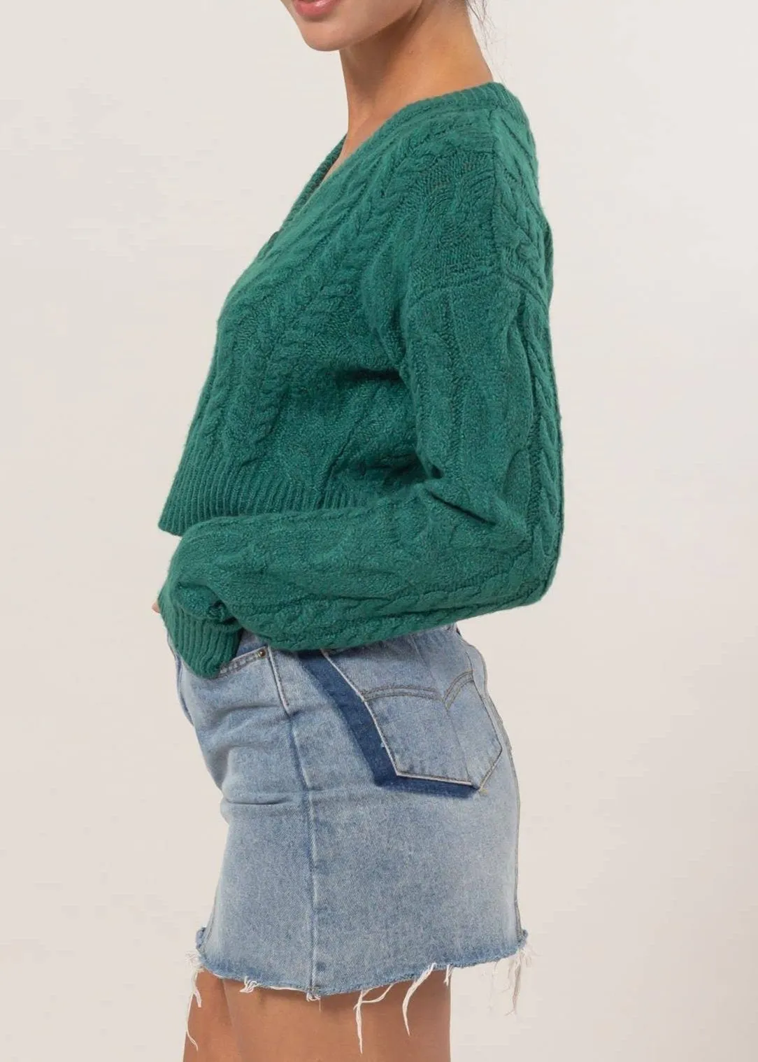 Marie Cable Knit Cropped Cardigan