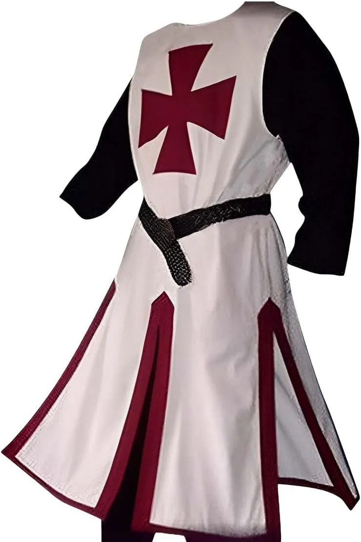 Medieval Crusader Knight Robe with Hooded Cloak & Surcoat for Warrior Renaissance Templar Tunic Epic Cosplay Costume